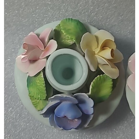 2x Vtg Thorley Staffordshire England Bone China Porcelain Floral Candle Holders - Picture 5 of 7